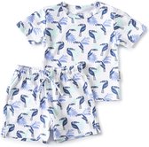 Little Label Pyjama Jongens Maat 92 - Wit, Blauw, Mint - Zachte BIO Katoen - Shortama - 2-delige zomer pyama jongens - Toekanprint