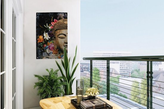 Décoration de jardin Bouddha - Fleurs - Statue - 40x60 cm - Affiche jardin