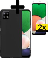 Samsung A22 Hoesje Met 2x Screenprotector 5G Versie - Samsung Galaxy A22 Case - Siliconen Samsung A22 Hoes Met 2x Screenprotector 5G Versie - Zwart