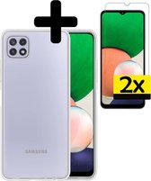 Hoesje Geschikt voor Samsung A22 4G Hoesje Siliconen Case Met 2x Screenprotector - Hoes Geschikt voor Samsung Galaxy A22 4G Hoes Siliconen - Transparant