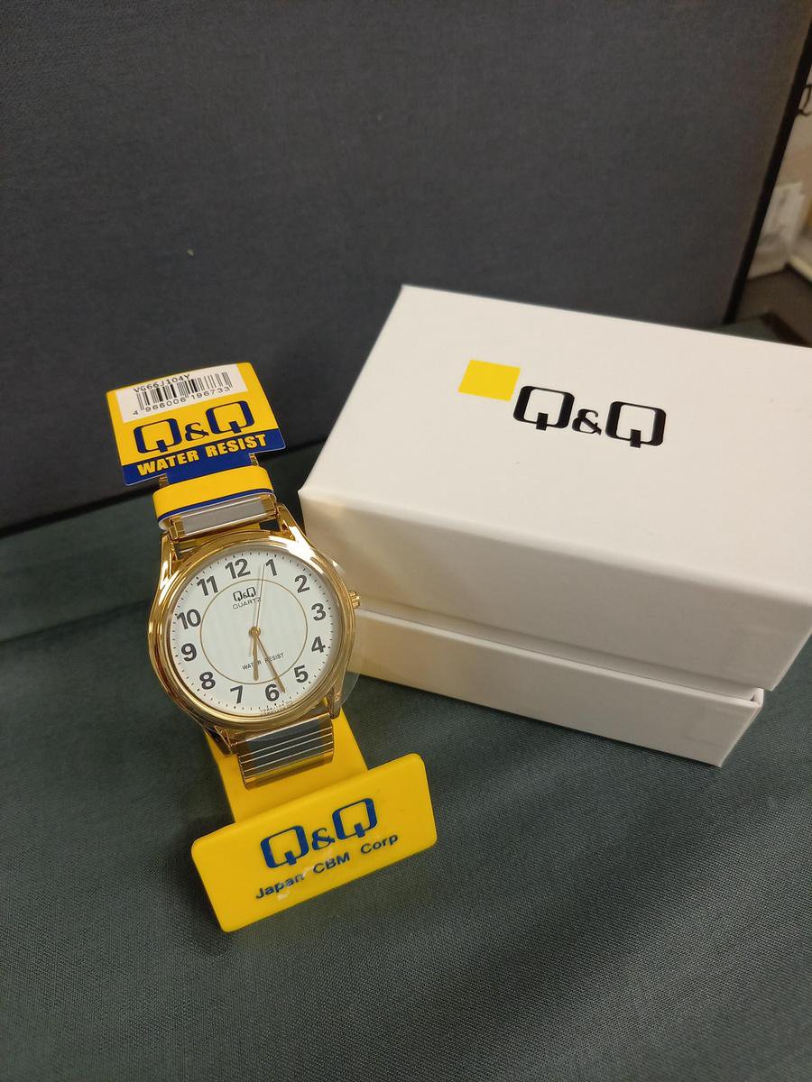QQ Horloge unisex- zilverkleurig-goudkleurig met rekband.