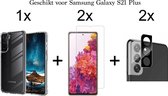 Samsung Galaxy S21 Plus hoesje siliconen case transparant cover - 2x Samsung S21 Plus Screen Protector + 2x Camera Lens Screenprotector