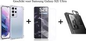 Samsung S21 Ultra Hoesje - Samsung Galaxy S21 Ultra hoesje shock proof case transparant - 1x Samsung S21 Ultra Screen Protector UV + 1x Camera Lens Screenprotector
