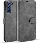 caseme - Hoesje geschikt voor Samsung Galaxy S21 FE - met magnetische sluiting - ming serie - leren book case - grijs