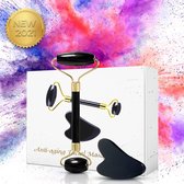KE-Verzorging - Gua Sha - Jade Roller + Gua Sha Schraper - Face Roller - Gezichtroller - Inclusief Luxe Beschermdoos  -100% Natuurlijk - Cadeau - Massage - Relax - Premium
