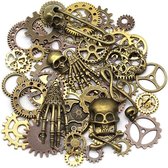 Hangers/charms, antiek, metaal, Steampunk-stijl met skelet en tandwielen, om zelf sieraden te maken