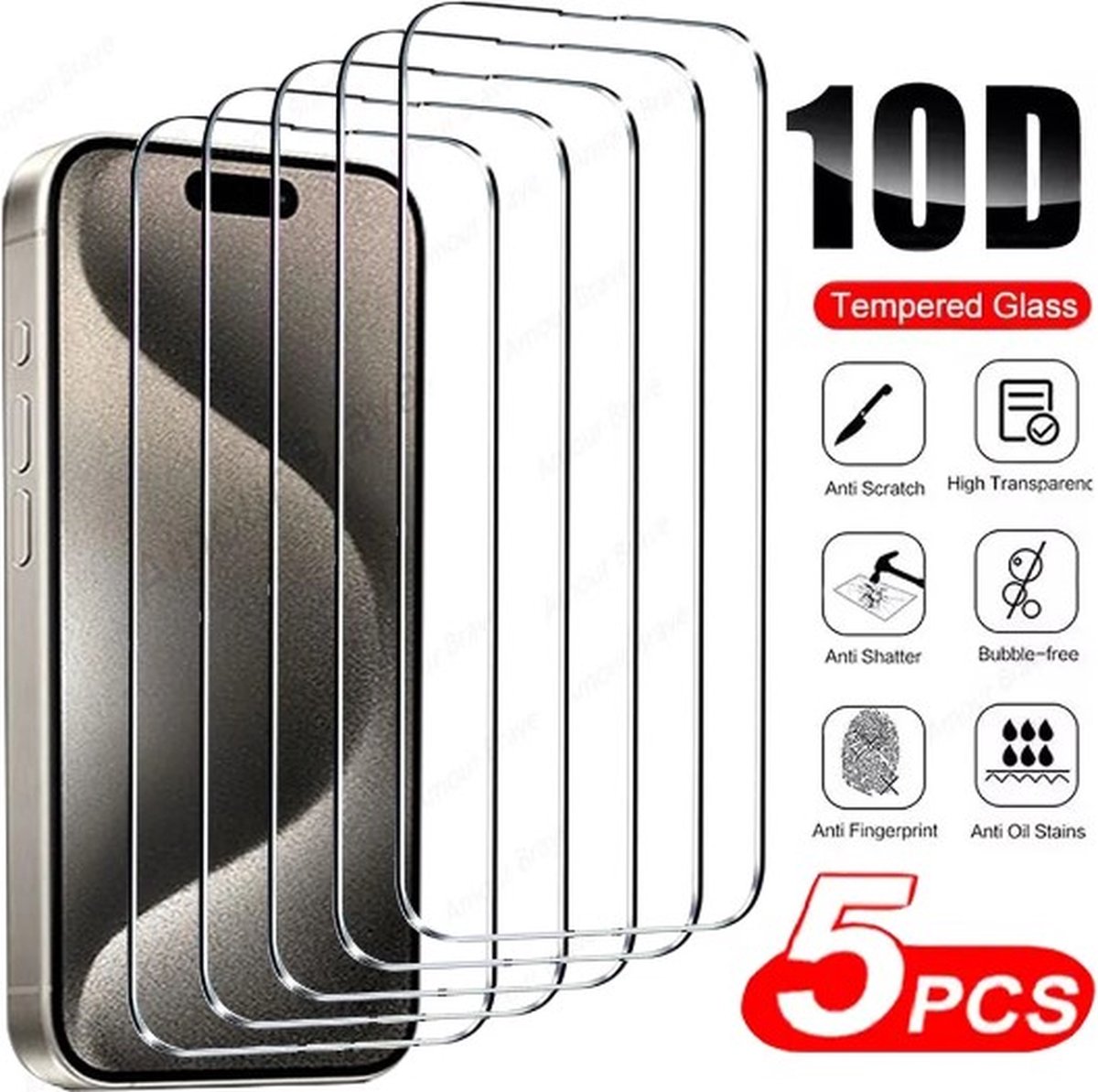 9H Tempered glass multi pack (5x) - screenprotector Apple iPhone 15 Pro Max - extra bescherming - Ultra slim thickness