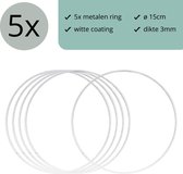 Wit metalen ring ø15cm - 5 stuks - (Dromenvanger ring 15cm - draad staal ring - stalen ring - bloemen ring - macrame ring)