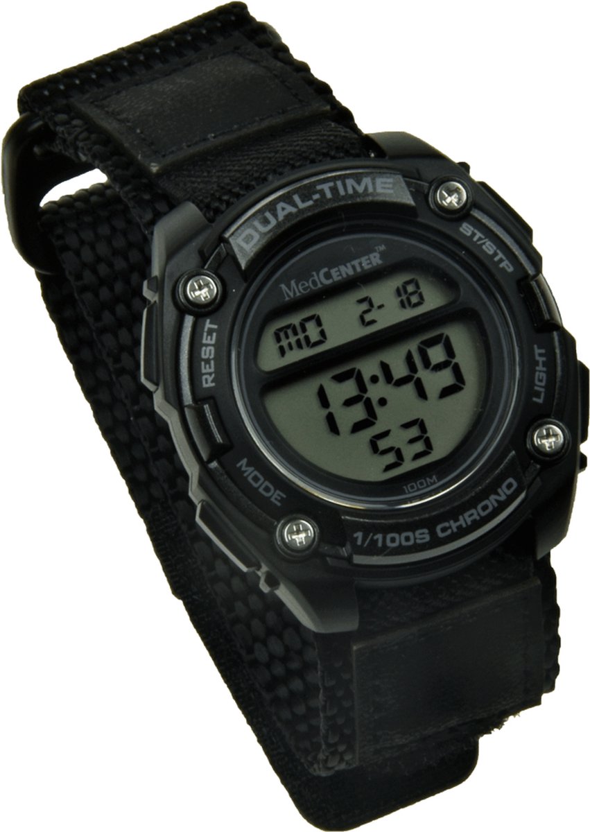 Goedkoopste alarm/herinnerings horloge met 5 geluidsalarmen - grote wijzerplaat - Stoer-klittenbandsluiting-Zwart