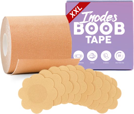 Boob tape - 5 mètres (7,5 cm de large) - beige (vierge) - Soutien - gorge adhésif - BH - BH sans bretelles + Y compris les cache-tétons