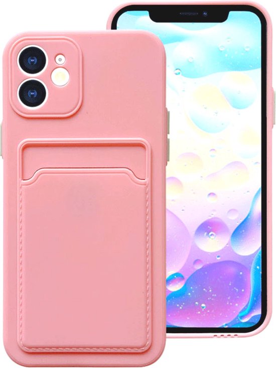 Coque en TPU robuste - Convient pour Apple iPhone 14 - Avec porte-cartes - Rose - Coque antichoc avec porte-carte - Coque en TPU avec poche pour cartes - Coque arrière pour cartes