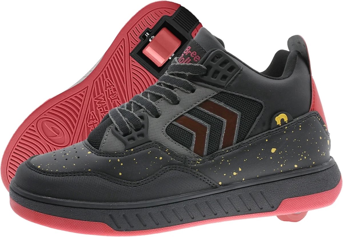 Breezy Rollers Kinder Sneakers met Wieltjes - Zwart/Rood - Schoenen met wieltjes - Rolschoenen - Maat: 32