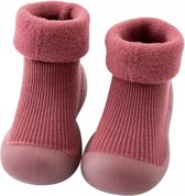 Fleece anti-slip babyschoentjes - Sok Sloffen - Eerste loopschoentjes van Baby-Slofje - Effen donkerrood - Maat 26/27