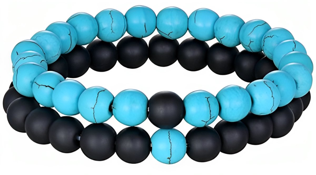 Kralen Armband - Turquoise / Zwart - Natuursteen - Armbanden Heren Dames - Kralenarmband - Papa Cadeau Voor Mannen - Vaderdag