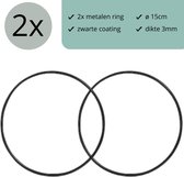 Zwart metalen ring ø15cm - 2 stuks - (Dromenvanger ring 10cm - draad staal ring - stalen ring - bloemen ring - macrame ring)