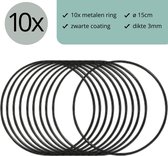 Zwart metalen ring ø15cm - 10 stuks - (Dromenvanger ring 15cm - draad staal ring - stalen ring - bloemen ring - macrame ring)