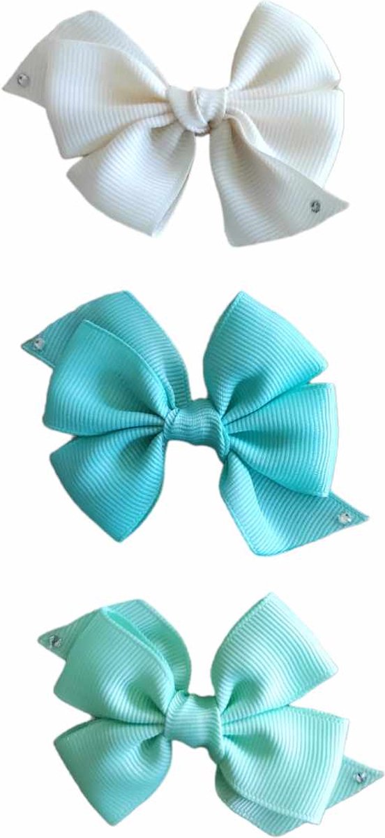 Haarspeldjes Meisje met Strik - Setje Haarspeldjes - Crème, Aquamarijn & Mint - Haaraccessoires Kinderen