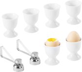 Eierdopje Porseleinen Eierdopjes Set voor Hardgekookte en Zachtgekookte Eieren, 6 Witte Porseleinen Eierdopjes 2 Eierscheiderset, Stapelbaar Eierhouder voor Kinderen