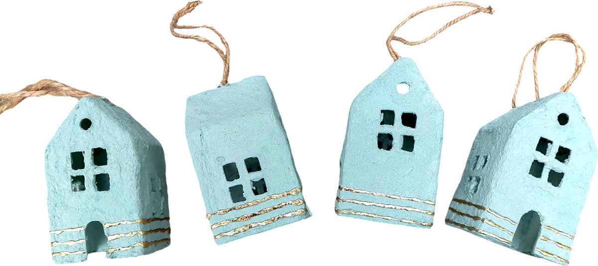 Floz Design duurzame kersthanger - upcycled katoen - huisjes kerstboom hanger - fairtrade