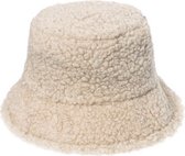 Teddy Bucket Hat - Maat 57/59 - Muts Hoed Winter Bontmuts - Wit Beige