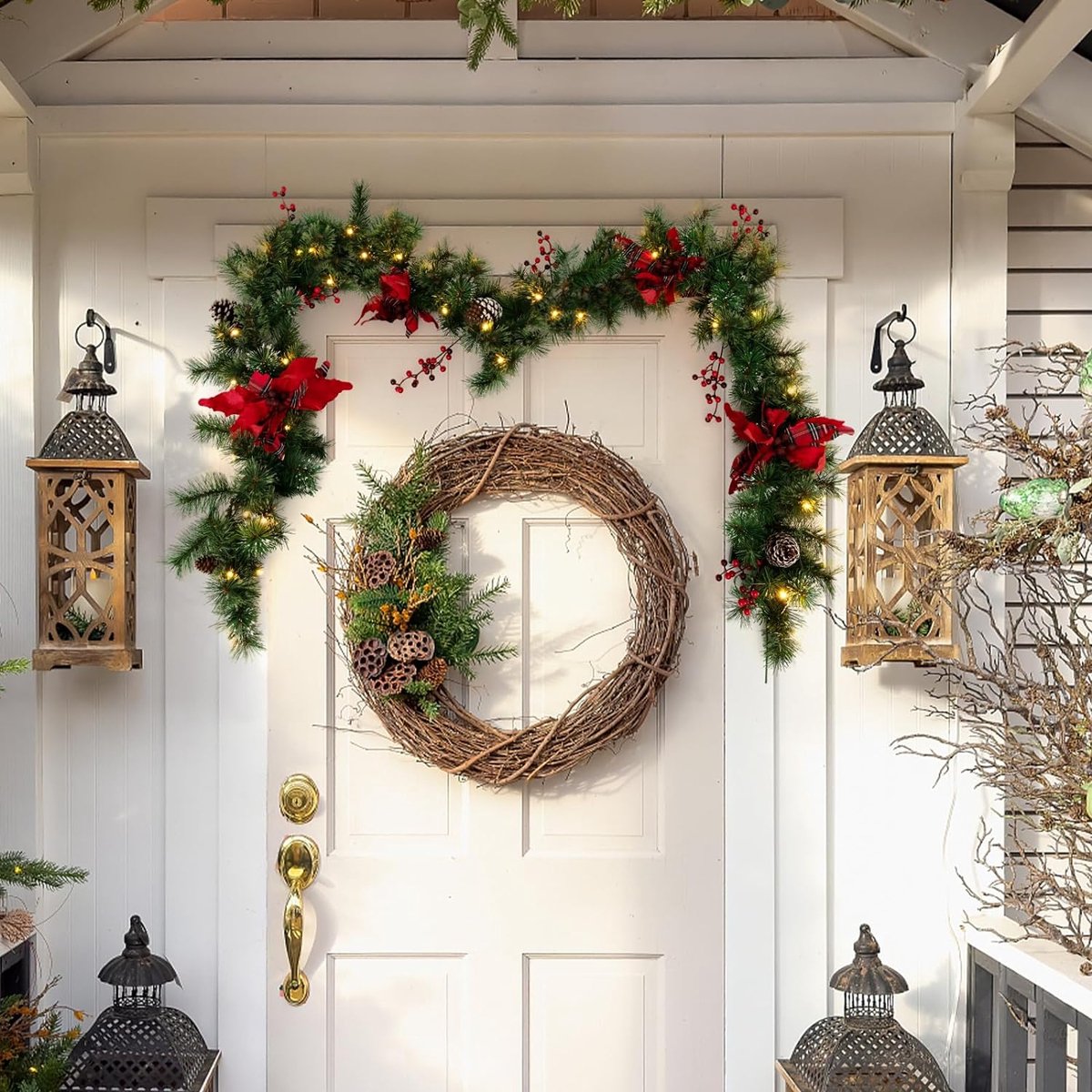 Guirlande Kerstdecoratie, kunstdennenslinger, kunststof, echt uitziend, 10 m, groene kunstslingers, voor buiten, binnen, kerstslinger voor trappen, open haard (5 stuks Guirlande Kerstdecoratie, kunstdennenslinger, kunststof, echt uitziend, 10 m, groene kunstslingers, voor buiten, binnen, kerstslinger voor trappen, open haard (5 stuks