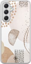 Samsung Galaxy A54 hoesje siliconen - Abstract shapes - Casimoda® 2-in-1 case hybride - Schokbestendig - Geometrisch patroon - Verhoogde randen - Bruin/beige, Transparant
