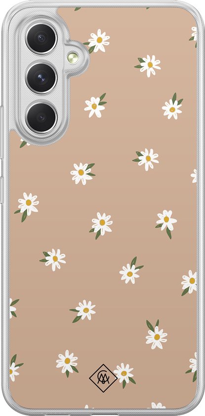 Coque silicone Samsung Galaxy A54 - Douces marguerites - Casimoda® Coque hybride 2 en 1 - Antichoc - Fleurs - Bords relevés - Marron/beige, Transparente
