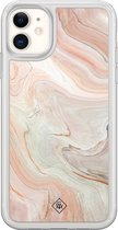 Casimoda® hoesje - Geschikt voor iPhone 11 - Marmer Waves - 2-in-1 case - Schokbestendig - Water - Verhoogde randen - Bruin/beige, Transparant