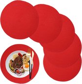 Rode placemats, ronde placemats, set van 6 (160 cm), wasbaar, hittebestendig, gemakkelijk schoon te vegen tafelmatten voor eettafel, feest, Kerstmis