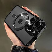 iPhone 13 Pro Transparant MagSafe Magnetische Telefoon Hoesje - Achterkant Doorzichtig case met Camerabescherming - Zwart