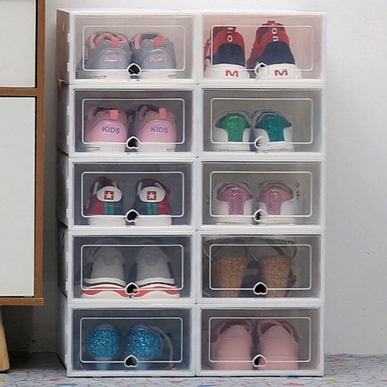 Armoire à chaussures Velox - Boîtes à Chaussures pour femmes - Boîtes de rangement - Organisateur de Chaussures pour femmes - Pliable et empilable - 6 pièces - Wit - 31x21x12,5 cm