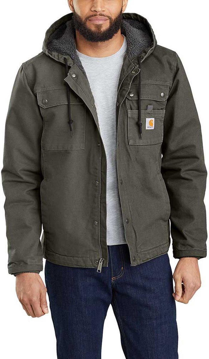 Carhartt 103826 Relaxed Fit Washed Duck Sherpa-Lined Utility Jacket | Mosgroen | S