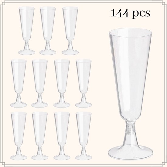 OTIX Kunststof Champagne Glazen - Herbruikbaar - 144 stuks - 150ml - Transparant - Kunststof