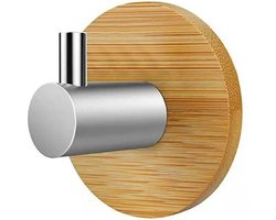 DWIH® - Zelfklevende Haak van Bamboe en staal - Ophanghaken - Zelfklevend - Handdoekhaakjes - Badkamer - Bamboo - RVS