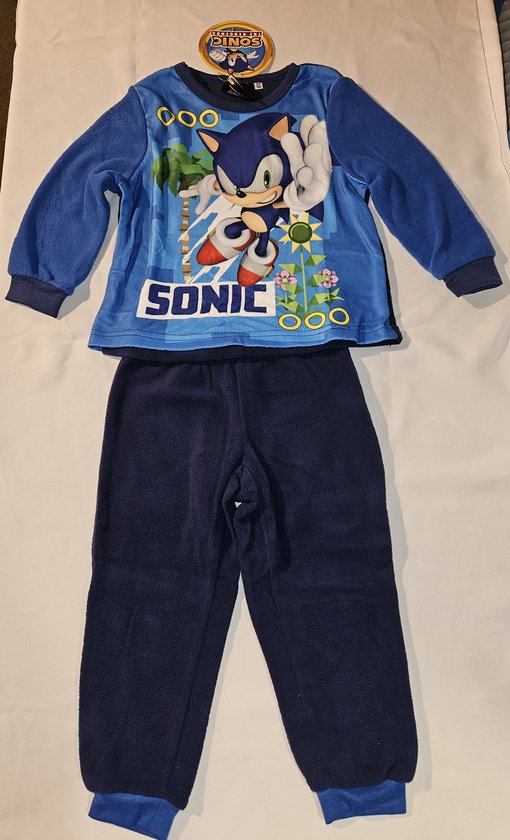 Sonic the Hedgehog pyjama coins fleece blauw maat 110