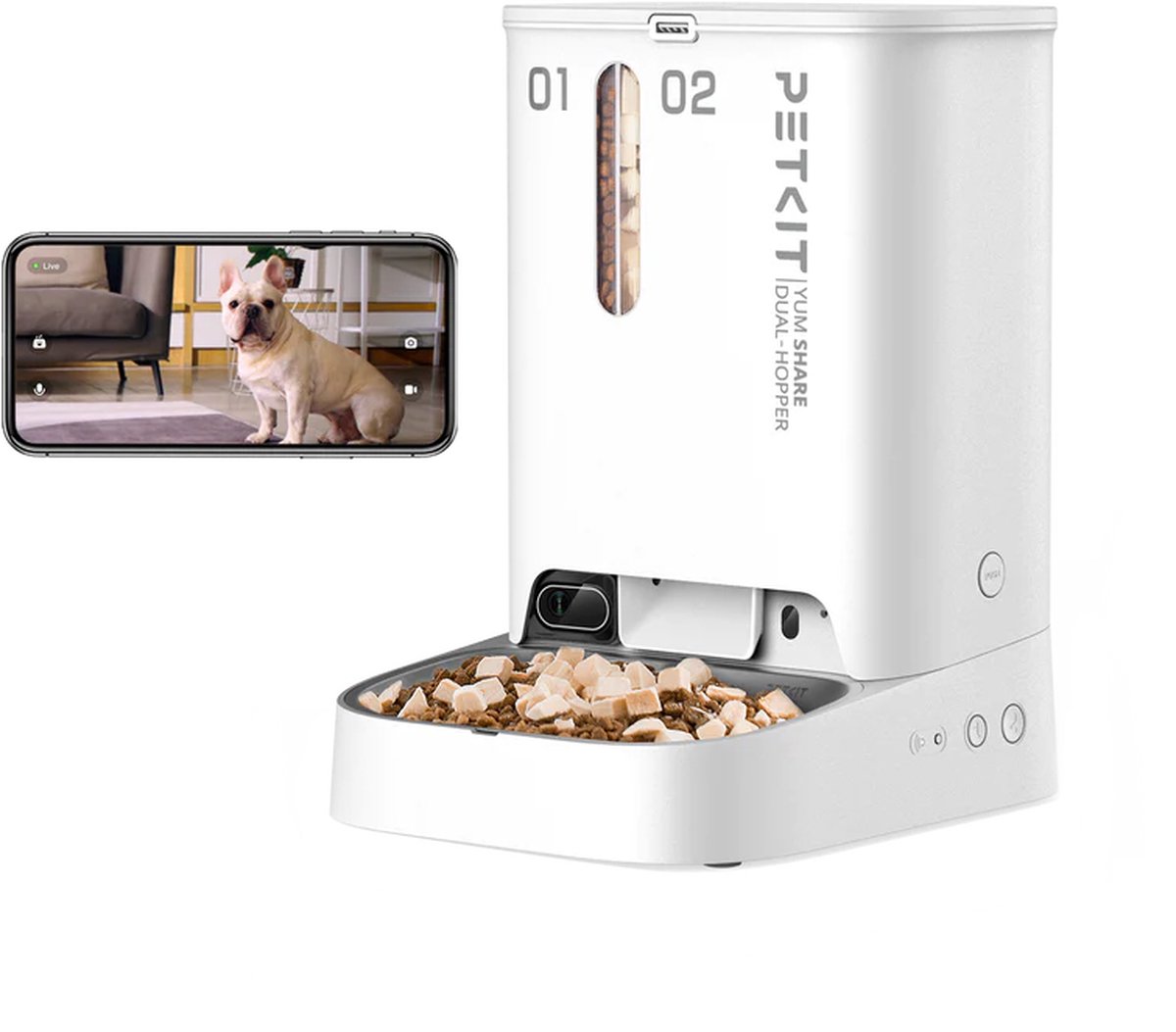 PETKIT - YumShare Dual-Hopper met camera - 2 compartementen - 5 liter