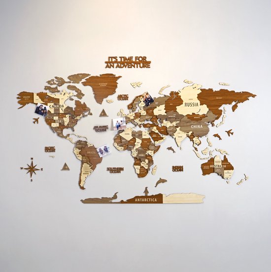 COLORFULL WORLDS - Wanddecoratie - Wereldkaart - Wereldkaart Prikbord - Wereldkaart Wanddecoratie - Houten Wereldkaart - Wereldkaart Hout - Muurdecoratie - Cadeau - Verjaardag Cadeau - Housewarming Cadeau - Mix - Medium - 100x54 CM