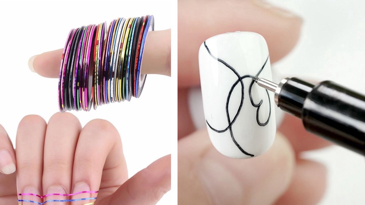Goedkoopste Nagels decoratie set. Graffiti pen. Nagel gel plak strips.