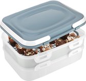 Partycontainer met 2 etages en optilinzetstuk - taarttransportbox voor levensmiddelen - taartcontainer met draaggreep - grijs pastel (01 stuks - container donkergrijs)