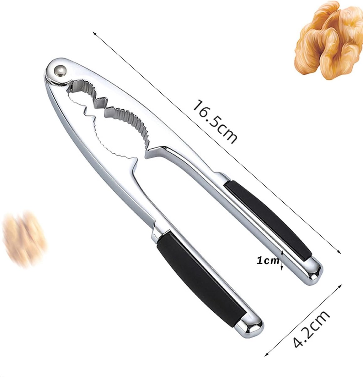 Notenopener, multifunctionele notenkraker voor thuis, hazelnootkraker met antislip handgreep, walnootkraker, metalen walnootkraker, 2 uitsparingen