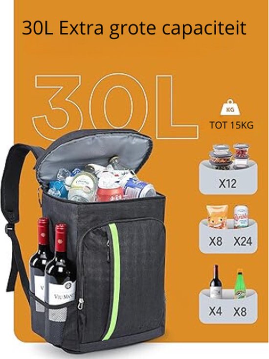 Sac à dos réfrigérant 30 litres - Sac à dos thermique - Sac à dos Cooler - Sac à dos réfrigérant - avec décapsuleur - Porte-bouteille