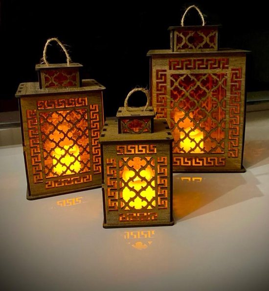 Lantaarn 3 stuks (inclusief ledkaarsjes) -Tafellamp - Nachtlamp - Decoratie lamp - Sfeerlamp