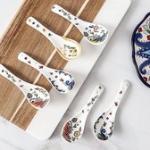 Keramische soeplepelset, Chinese stijl glazuur porseleinen rijstlepels, Aziatische servieslepels set van 4 (Boheems)
