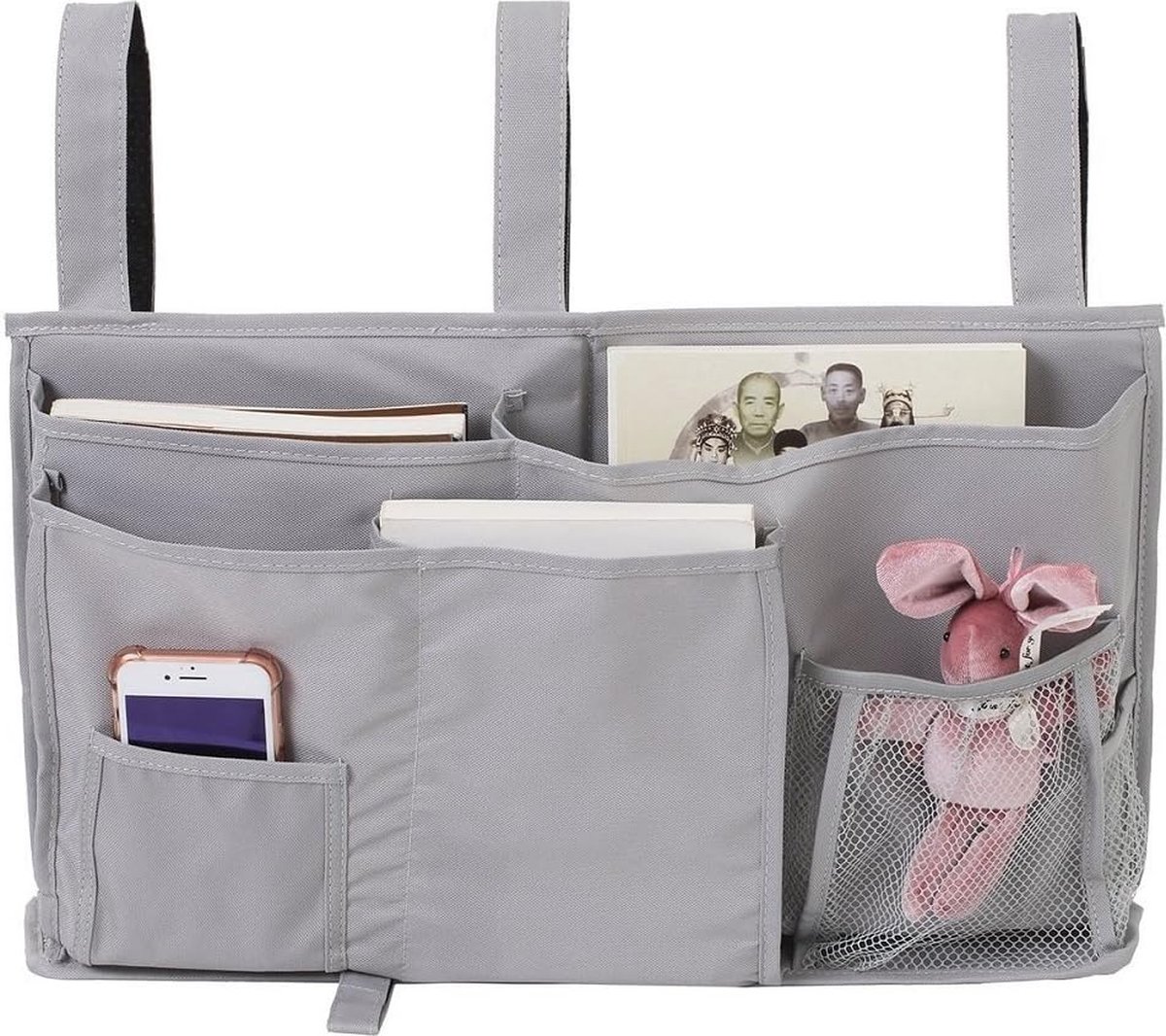 Bed tas bed organizer hoogslaper opbergtas voor boek tijdschrift speelgoed mobiele telefoon hoofdtelefoon (grijs)