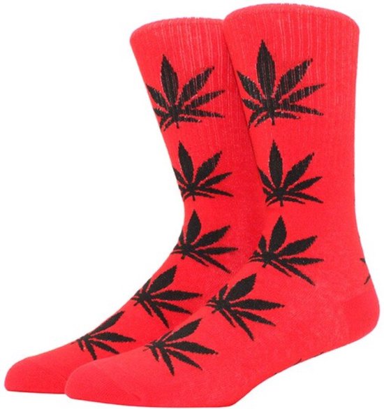 CHPN - Wiet sokken - Weed socks - Cadeau - Sokken - Rood/Zwart - Unisex - One size - 36-46