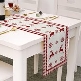 Kerst tafelloper, 35 x 180 cm rood geruit sneeuwvlokkenpatroon linnen eettafel loper voor winter kerstdecoraties (hert & sneeuwvlok)
