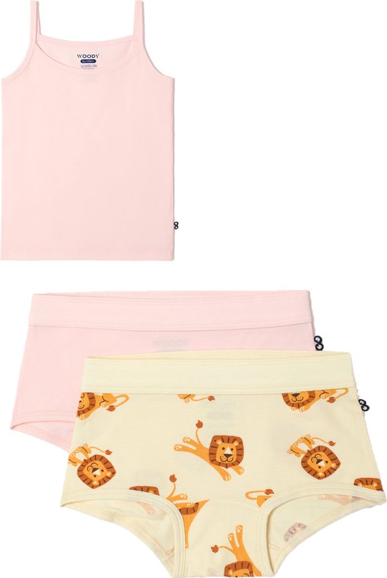 Woody ensemble de sous-vêtements filles - lion - rose - 1 chemise et 2 boxers - taille 116