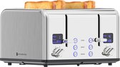 Bol.com KitchenBrothers Broodrooster - Toaster - 6 Warmteniveaus - 4 Extra Brede Sleuven - 1630W - RVS/Zilver aanbieding