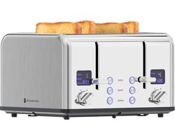 KitchenBrothers Broodrooster - Toaster - 6 Warmteniveaus - 4 Sneden - 4 Extra Brede Sleuven - BPA-vrij - 1630W - RVS/Zilver