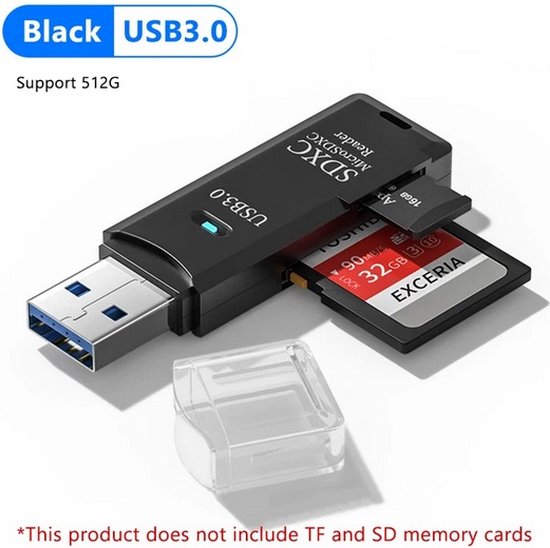 Lecteur de cartes 2 en 1 512 Go - USB 3.0 - Lecteur de mémoire de carte  Micro SD TF 